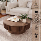 Round Coffee Table with Storage, Modern Wooden Coffee Table
