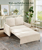 Welzona Loveseat Sleeper Sofa 47", Convertible Sofa Bed, Corduroy Love seat | 620lbs Capacity Love Seat Sleeper Bed, Easy Setup Small Couch Bed 2 Pillow, Small Couches for Living Room/Office, Ivory White