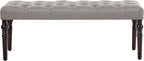 Roundhill Furniture Leviton Fabric Tufted Turned Leg Dining Bench, gray