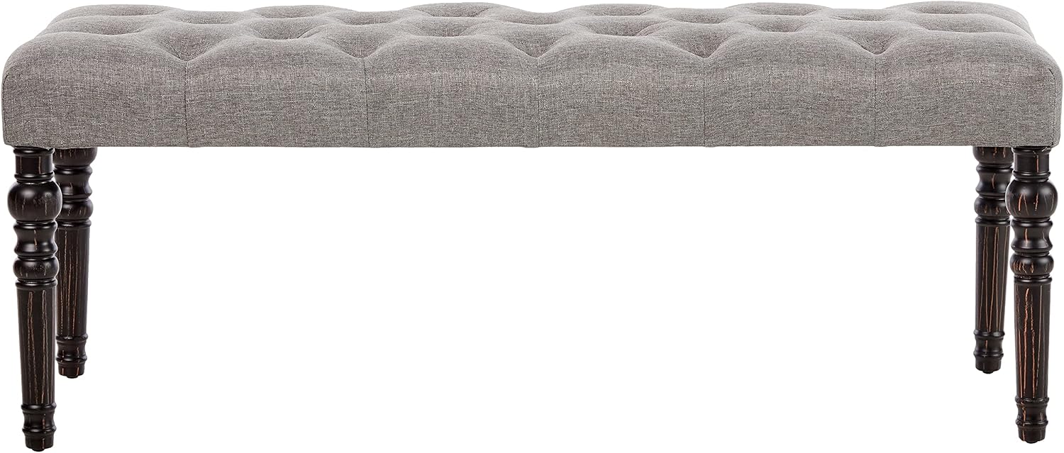 Roundhill Furniture Leviton Fabric Tufted Turned Leg Dining Bench, gray