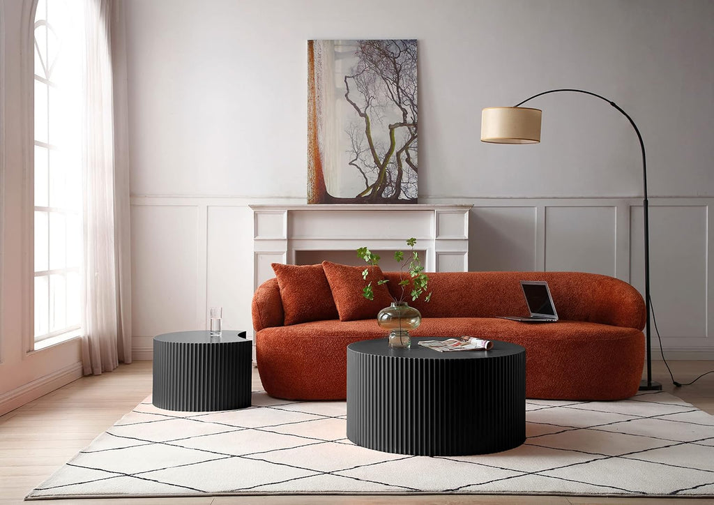 32" Textured MDF Side Coffee Table, Small Nesting Tables with Space Saving Layout, Nesting Table Set for Indoor Leisure and Office scenarios, Black