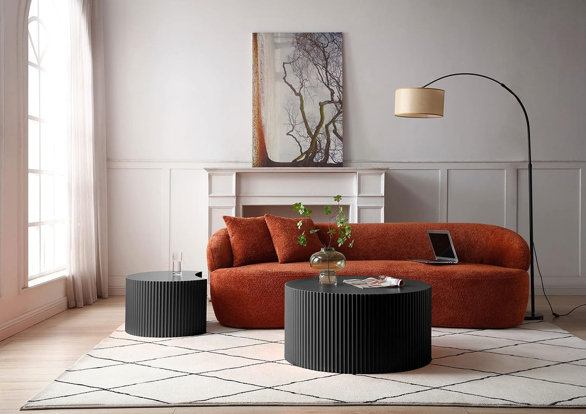 32" Textured MDF Side Coffee Table, Small Nesting Tables with Space Saving Layout, Nesting Table Set for Indoor Leisure and Office scenarios, Black