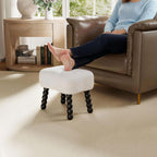 White Ottoman, Small Footrest with Storage Space, Unique Shaped Ottoman with Wood Legs，Faux Teddy Fur(Bone-White)