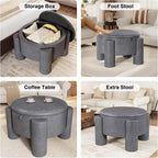 FiveWillowise 24 Inch Round Small Ottoman with Storage,Faux Leather | 24" Coffee Table,Storage Ottomans with Removable Top,Upholstered Vanity Stool for Small Spaces,Living Room,Apartment,Grey