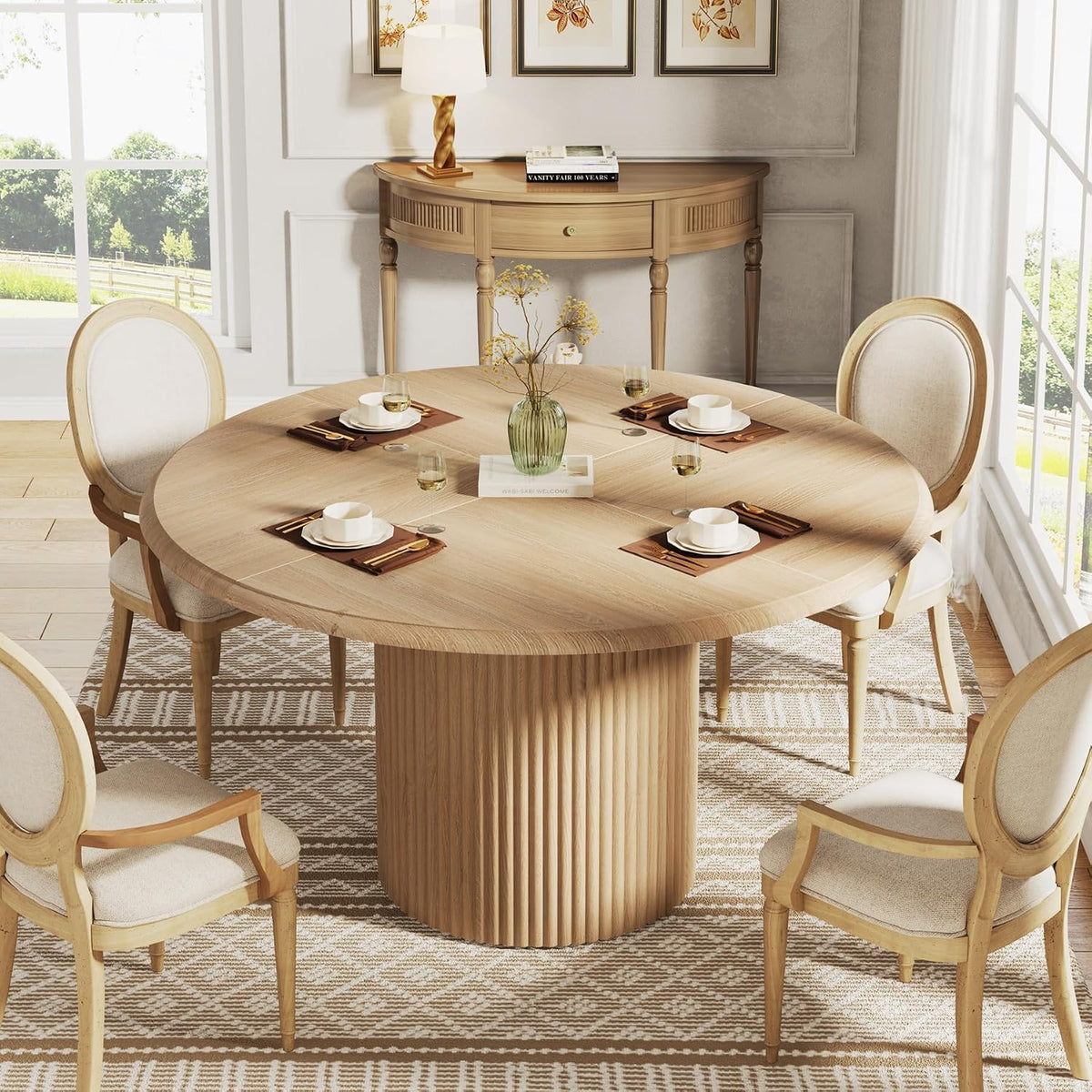 Tribesigns 47" Round Dining Table for 4, Farmhouse Kitchen Table with Metal Base, Modern Small Dinner Table for Dining Room,Kitchen (Chairs Not Included)