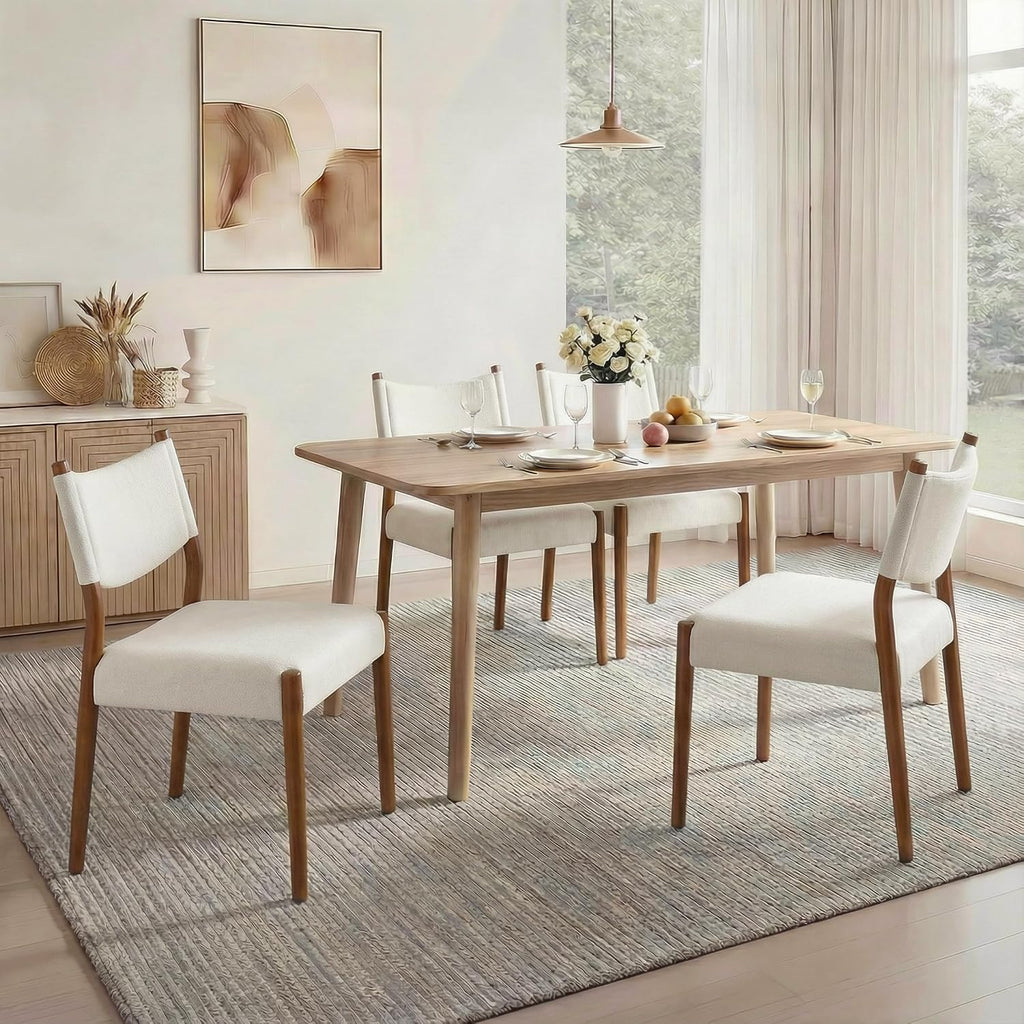 KISLOT Dining Chairs Set of 4, Ergonomic Upholstered Wood Chairs, White | Mid Century Modern Dining Room Chairs, Ergonomic Farmhouse Kitchen Chairs with Solid Rubber Wood Frame, Antique Walnut Leg