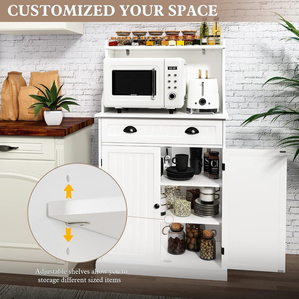 HLR 54" Kitchen Pantry Storage Cabinet with Drawer and Adjustable Shelves, Microwave Oven Cabinet with Doors for Kitchen, Bathroom or Hallway,White
