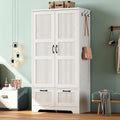 ANCTOR 71" Wooden Armoire Wardrobe Closet with 2 Drawers & Hanging Rod | Freestanding Clothing Storage Cabinet with 2 Doors and Shelves, White