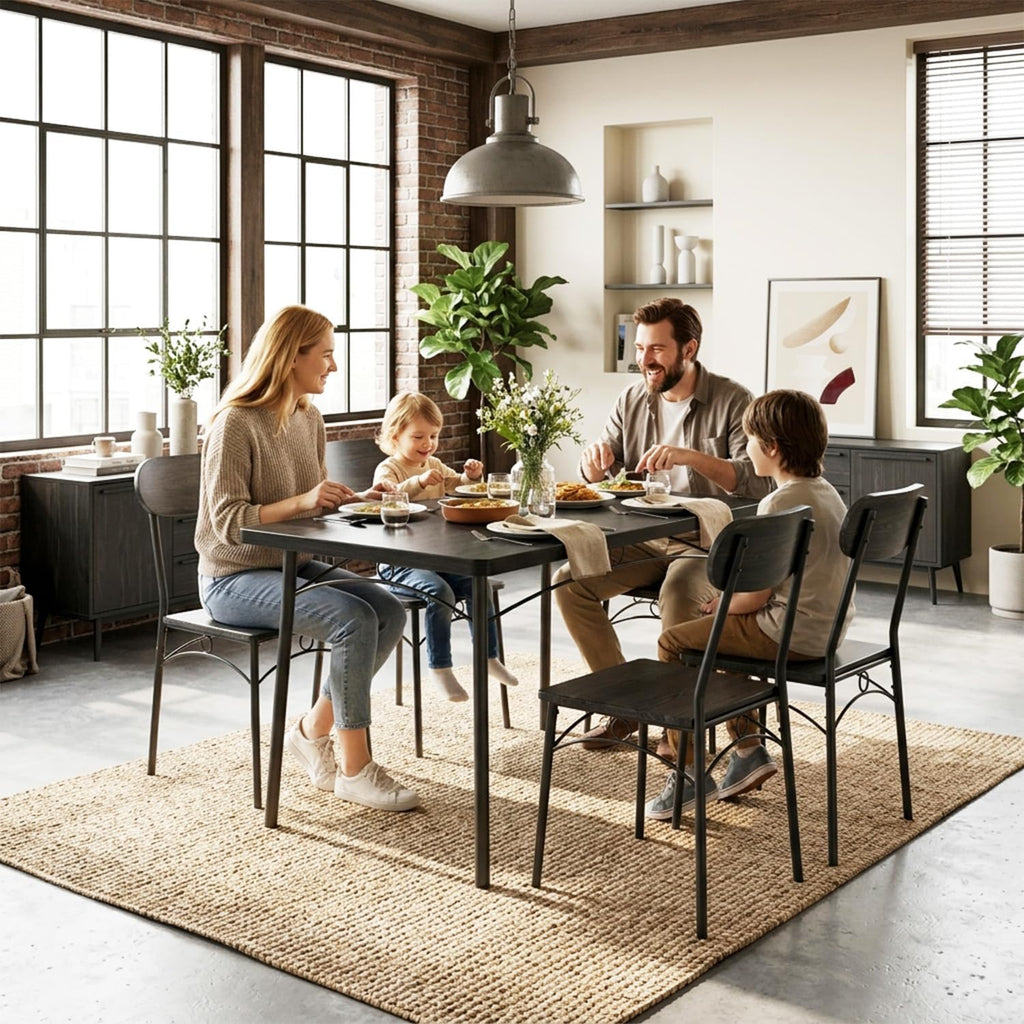 VECELO Dining Table Set for 4, 5-Piece Kitchen Table with 4 Chairs, MDF Board Tabletop with Metal Frame for Small Space, Compact Dinette, Breakfast Nook, Matte Black