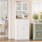 BOTLOG 72" Tall Kitchen Pantry Storage Cabinet with 4-Tier Door Shelves | Kitchen Hutch Cabinet with 2 Drawers, Frosted Glass Door for Dining Room, Modern White, Space-saving, apartment, small room