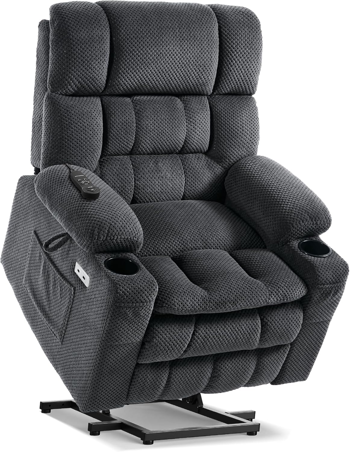 Tami Tami Dual Motor Power Lift Chair Recliner for Elderly with Massage and Heat, Infinite Position Electric Lift Recliner with Adjustable Headrest, USB (T6015 - Plush Fabric, Dark Gray, Medium)