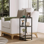 Homeiju Glass Side Table, 3-Tier Glass End Table with Adjustable Feet, Bedside Table for Small Space for Living Room, Balcony, Bedroom, Black