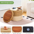 Wimarsbon Storage Pouf Ottoman, Hand Weaving Natural Straw Foot Stool, Bohemian Round Patio Ottomans, Rustic Lounge Pouffe, Outdoor Extra Seat for Garden