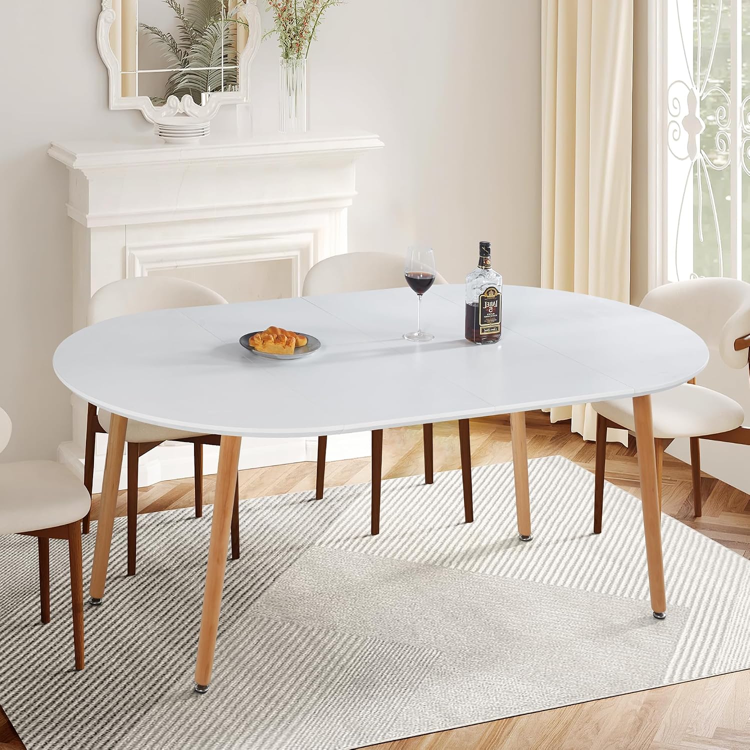 Modern 40"-71" Extendable Oval Dining Table for 4-8, MDF Top with Metal Frame, Space-Saving Expandable Kitchen Table for Home, Office, or Conference Room, Scratch-Resistant & Easy to Assemble