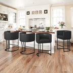 LUE BONA 26.4" H Counter Height Bar Stools Set of 2, Modern Barrel Counter Stools with Supporting Backrest and Arms, Black Metal Frame, Faux Leather Upholstered Barstools for Kitchen Islands, Black