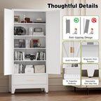 COFaR Metal Storage Cabinet, Farmhouse Storage Cabinet with 2 Doors and 4 Adjustable Shelves - 71" White Kitchen Pantry Storage 5-Tier Tall Steel Cabinets Locker for Kitchen, Living Room, Dining Room