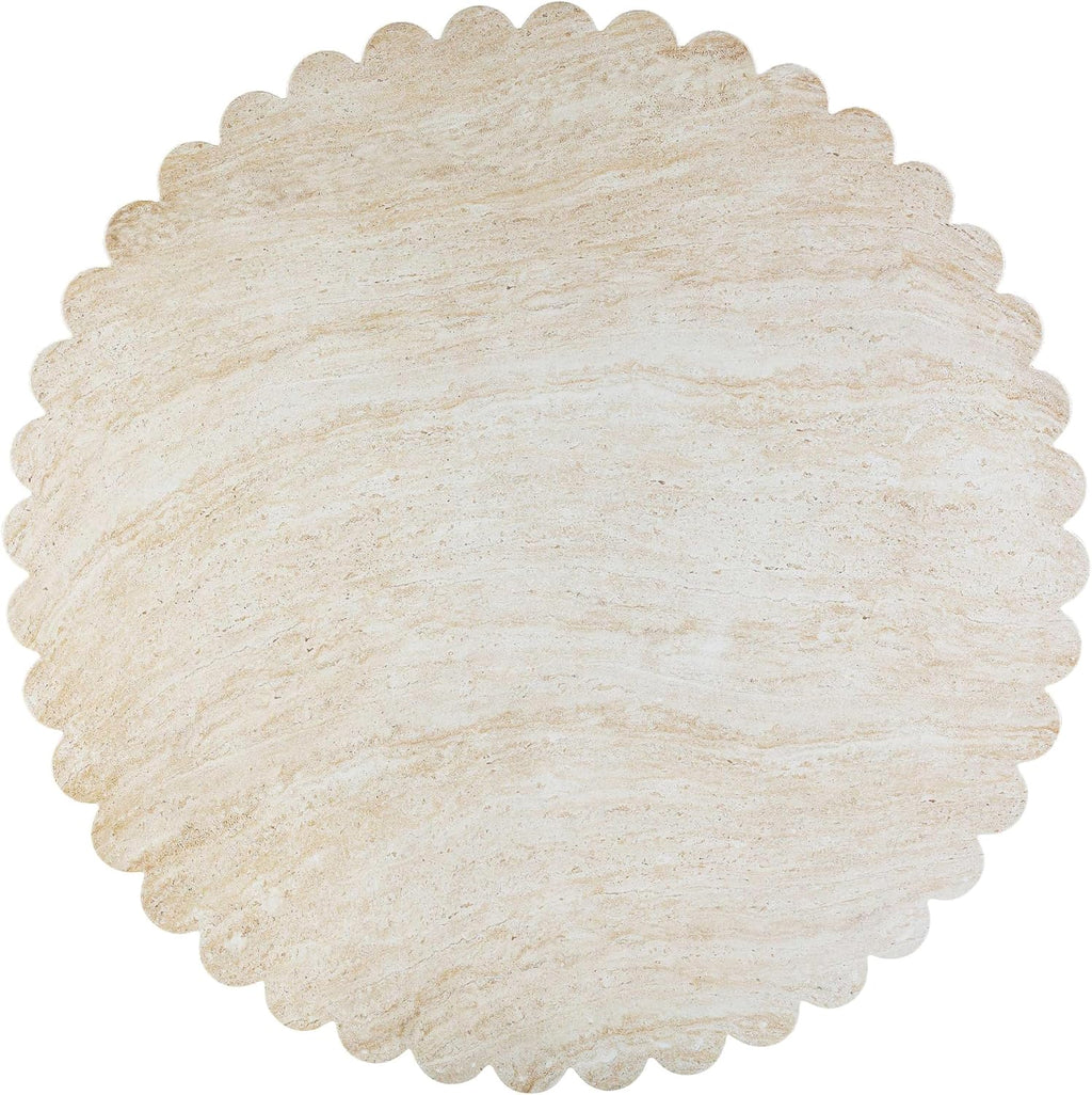 First of a Kind 54" Round Concrete Table in Travertine Finish - Modern Dining Table with Petal-Inspired Design - Seats 6, Indoor/Outdoor Use - Durable and Stylish for Elegant Gatherings