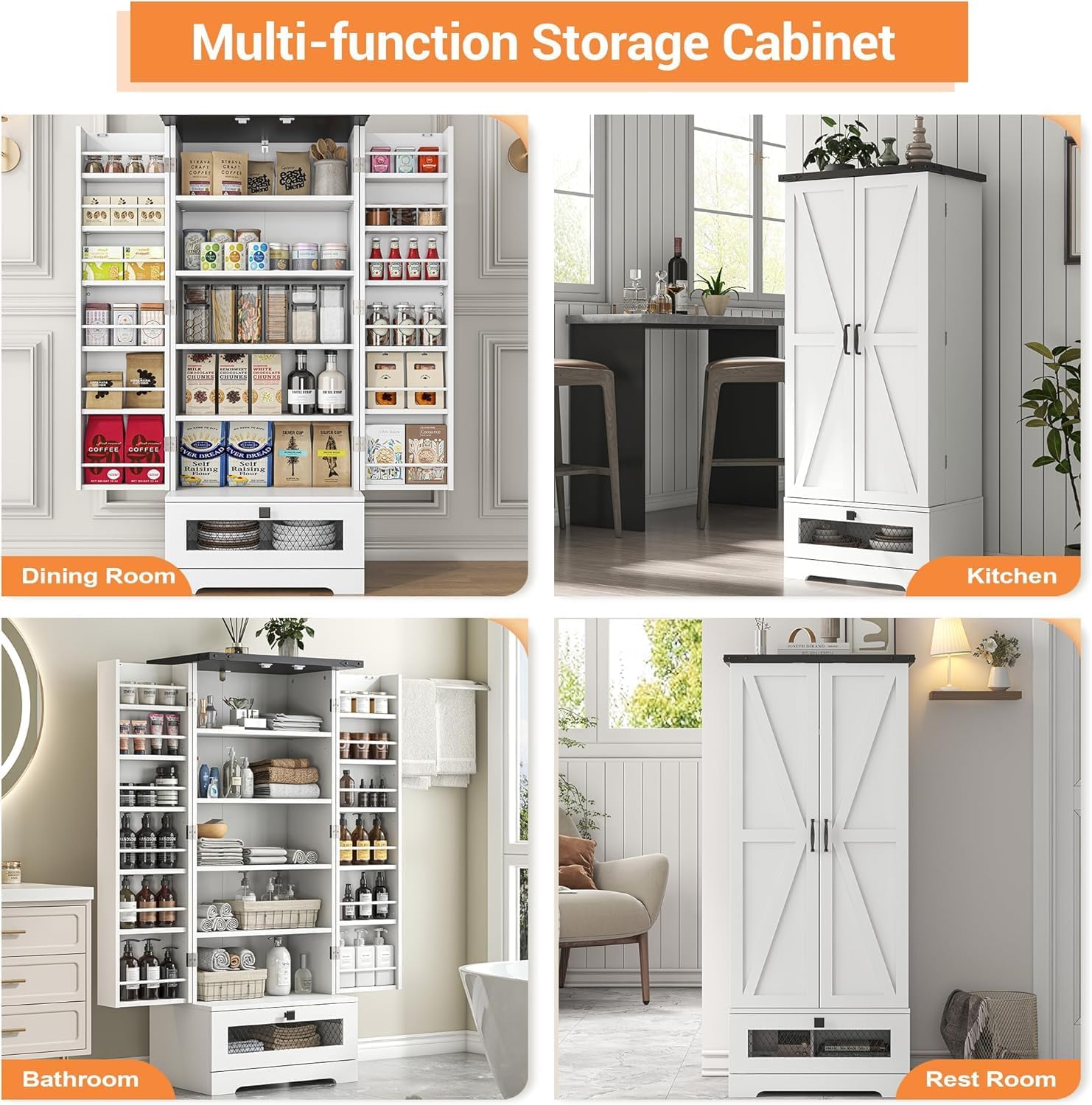kepptory 55" Pantry Storage Cabinet with Adjustable Shelvesand Drawer, Buffet Cupboard for Kitchen