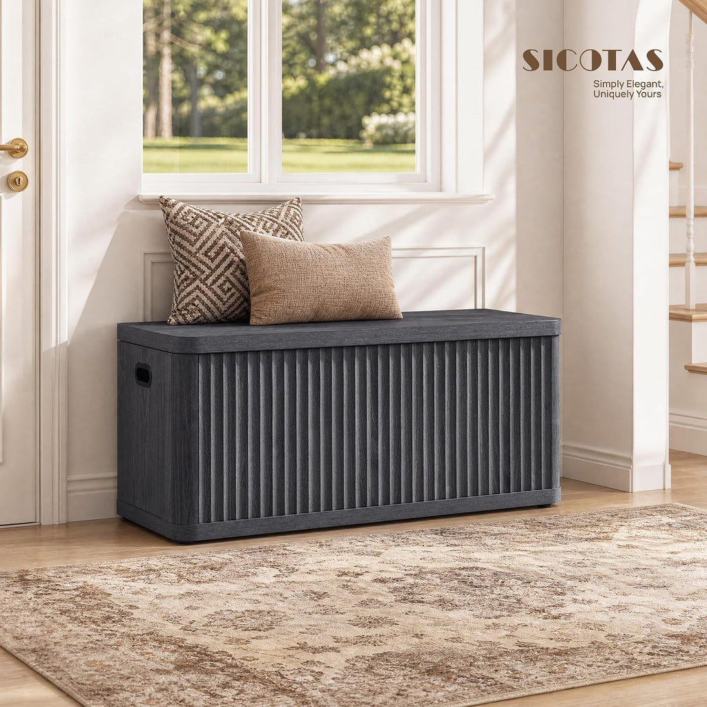 SICOTAS Storage Bench 40.2" Wide Shoe Bench with Lift Top Large Wooden Storage Chest Trunk Modern Blanket Chest with 2 Safety Hinges & Seating for Bedroom Entryway Living Room Hallway