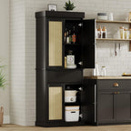 CABIHOME 35.43×16.54×9.45 Inch Entryway Storage Cabinet, MDF+PB+Iron with Rattan Doors & Adjustable Shelves, Freestanding Pantry for Living Room