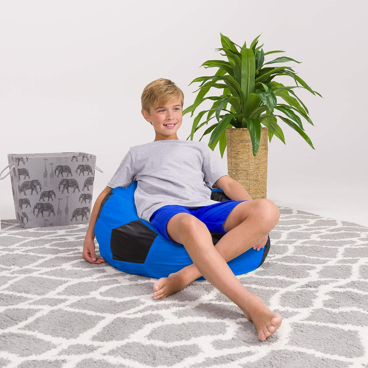 Posh Beanbags Bean Bag Chair, Medium-27in, Sports Soccer Ball Blue and Black
