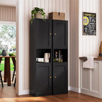 YAUWOH 2-Door Metal Storage Cabinet, Tall Slim Pantry Organizer with 3 Adjustable Shelves (120LBS/Shelf), Anti-Tipping Waterproof Cabinet for Bathroom/Kitchen/Home Office/Small Spaces, (1PC,Black)