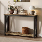 ChooChoo Farmhouse Console Table, Rustic Vintage Narrow Sofa Table for Entryway, Living Room, Hallway, 47 Rustic Oak & Black