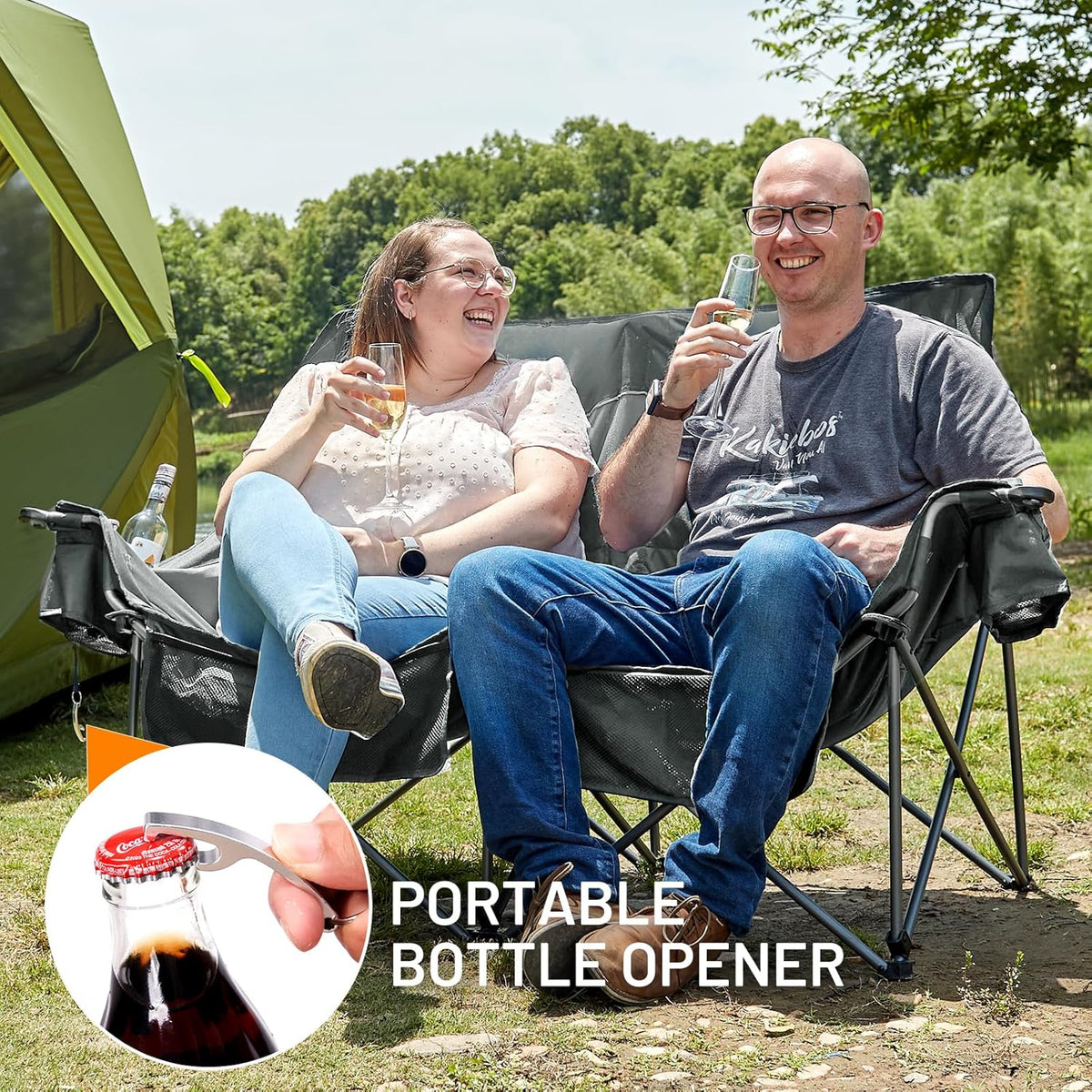 Timber Ridge 600 lbs Double Camping Chair, Ultra-Wide Heavy Duty Outdoor Folding Camp Couch, Loveseat Camping Chairs Perfect for Campsites, Patio/Lawn, Soccer Games or Other Youth Sports, Supports