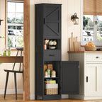TEENFON Tall Bathroom Storage Cabinet with Barn Doors, Narrow Bathroom Cabinet with Drawer, Narrow Storage Unit, Adjustable Shelves, Floor Cabinets for Living Room, Entryway, Kitchen, Black