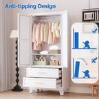 GAIOUS Steel Armoire Wardrobe Closet with Mirror and 2 Drawers 71" White | Clothes Storage Cabinets with 2 Doors, 1 Adjustable Shelf, Metal Wardrobe Cabinet with Hanging Rod for Bedroom, Gym, Cloak