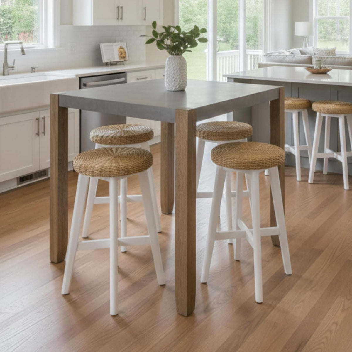 Alaterre Furniture Newport Dining Table for 4 – Rustic Industrial 42” x 36” Kitchen Table with Gray Faux Concrete Top & Light Amber Wood Legs