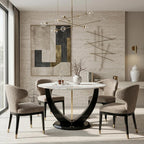 48 Inch Round Dining Table for 4-6, Modern Circle Dining Table with Black & Gold Metal Pedestal Base, Faux Marble Round Kitchen Table, 300 LBS Capacity