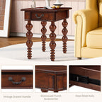 LKTART Wood End Table, Vintage Narrow Sofa Side Table with Storage Drawer, Bedside Table with Turned Wood Spindle Legs for Living Room Bedroom Small Space Home Office, No-Tools Assembly(Walnut)