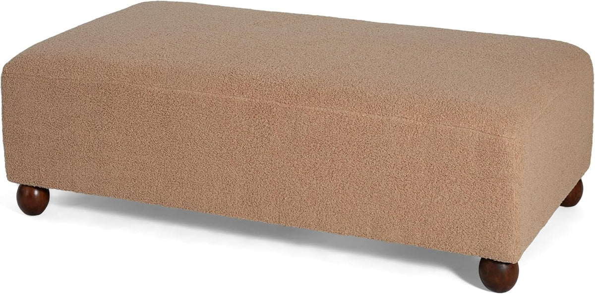 Christopher Knight Home Rika 48" Comfy Boucle Upholstered Bedroom Bench, Ottoman Bench with Rounded Wooden Legs, Spacious Seating, Long Footstool for Living Room, Entryway Bench, Tan Brown