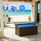 2-in-1 Outdoor Wicker Storage Bench with Cushion - 34 Gallon Patio Deck Box with Gas Struts - Weather-Resistant Aluminum Garden Bench for Porch, Pool & Backyard