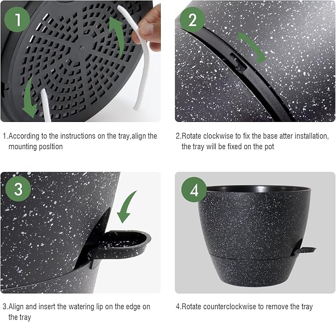 Large Self Watering Pots, 12/10/9 Plastic Planters with High Drainage Holes and Deep Reservoir for Indoor Outdoor Garden Plants and Flowers, Black Speckles
