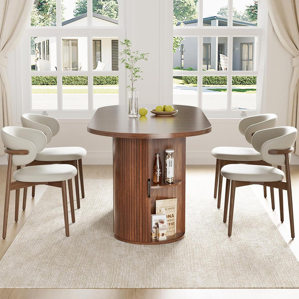 HOMMPA Oval Dining Table with Dual Side Storage 70.8" Modern Kitchen Table for 4 6 Person Farmhouse Table with Wood Strip Doors Wooden Round Dinner Tables for Kitchen Dining Room Living Room Walnut