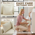 113" Modular Sectional Sofa, L Shaped Cloud Couch with Ottoman | Comfy Chenille Deep Seat Sofa with Throw Pillows, 4 Seat Modern Couches for Living Room Bedroom Apartment, Beige, 113" L