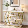Tribesigns Modern Console Table, 41.3" Narrow Entryway Table with Storage Shelves & Faux Marble Top, 5-Tier Sofa Tables Behind Couch with Arched Metal Frame for Living Room, Hallway (Gold & White)