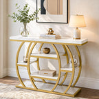 Tribesigns Modern Console Table, 41.3" Narrow Entryway Table with Storage Shelves & Faux Marble Top, 5-Tier Sofa Tables Behind Couch with Arched Metal Frame for Living Room, Hallway (Gold & White)