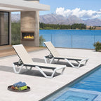 PURPLE LEAF Lounge Chair Outdoor Set of 2 Chaise Lounge w/Wheels, Khaki | Quick & Easy Assembly, Quick-dry Mesh Keeps You Cool, UV-proof Weave Keeps Color Vivid, Rustproof Frame Lasts Years