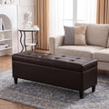 50.5 Inch Storage Ottoman Bench, Faux Leather Tufted Upholstered Bedroom Bench with Safety Hinges, Supports 300 lbs, Large Storage Bench for Living Room, Entryway (Brown)
