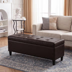 50.5 Inch Storage Ottoman Bench, Faux Leather Tufted Upholstered Bedroom Bench with Safety Hinges, Supports 300 lbs, Large Storage Bench for Living Room, Entryway (Brown)