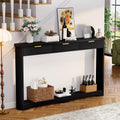 70" Slim Wooden Side Table, Wavy-Patterned Storage Table with 3 Drawers, Console Tables for Living Room, Entryway, Hallway, Sofa Tables Behind Sofa, Curved Arc Design, Modern Style, Black