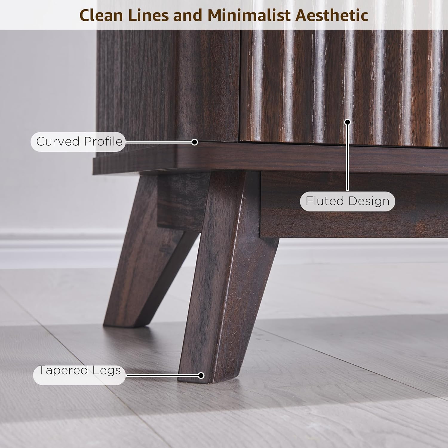 OKD 70" Mid Century Modern Fluted TV Stand w/ 2 Soft Close Door,Dark Walnut | Entertainment Center, Sideboard, Media console for Living Room with Adjustable Shelves
