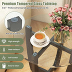 Giantex Glass End Tables Set of 2, Round Side Tables with Rubber Wood Frame & Tempered Glass Top, 23.5" Small Black Coffee Table, Modern Glass Nightstand for Living Room Balcony Bedroom, Easy Assembly