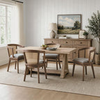 Kmax Modern Rattan Dining Chair Set of 4 Farmhouse Semi Barrel Dining Room Chair Wooden Upholstered Chair Oak Finish for Living Room Kitchen, Walnut/Grey Seat