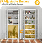Kitchen Pantry Cabinet, 72" Tall Pantry Storage Cabinet with Adjustable Shelves and Glass Doors, Metal Storage Cabinets with Handle for Living Room, Kitchen, Assemble Required (White)