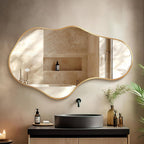 Bathroom Mirror for Over Sink-Gold Room Decor Wall Mirror 22"x 36" | Irregular Wall Mirror - Asymmetrical Abstract Mirror Unique for Bedroom, Living Room, Cloakroom, Entryway