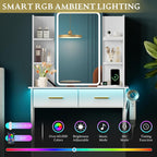 Xixini Vanity Desk with LED Lights Mirror & Power Outlet, Small Makeup Vanity Table Set with Storage Drawers, 3 Lighting Modes & Adjustable Brightness, Dressing Table for Women Girls Bedroom, White